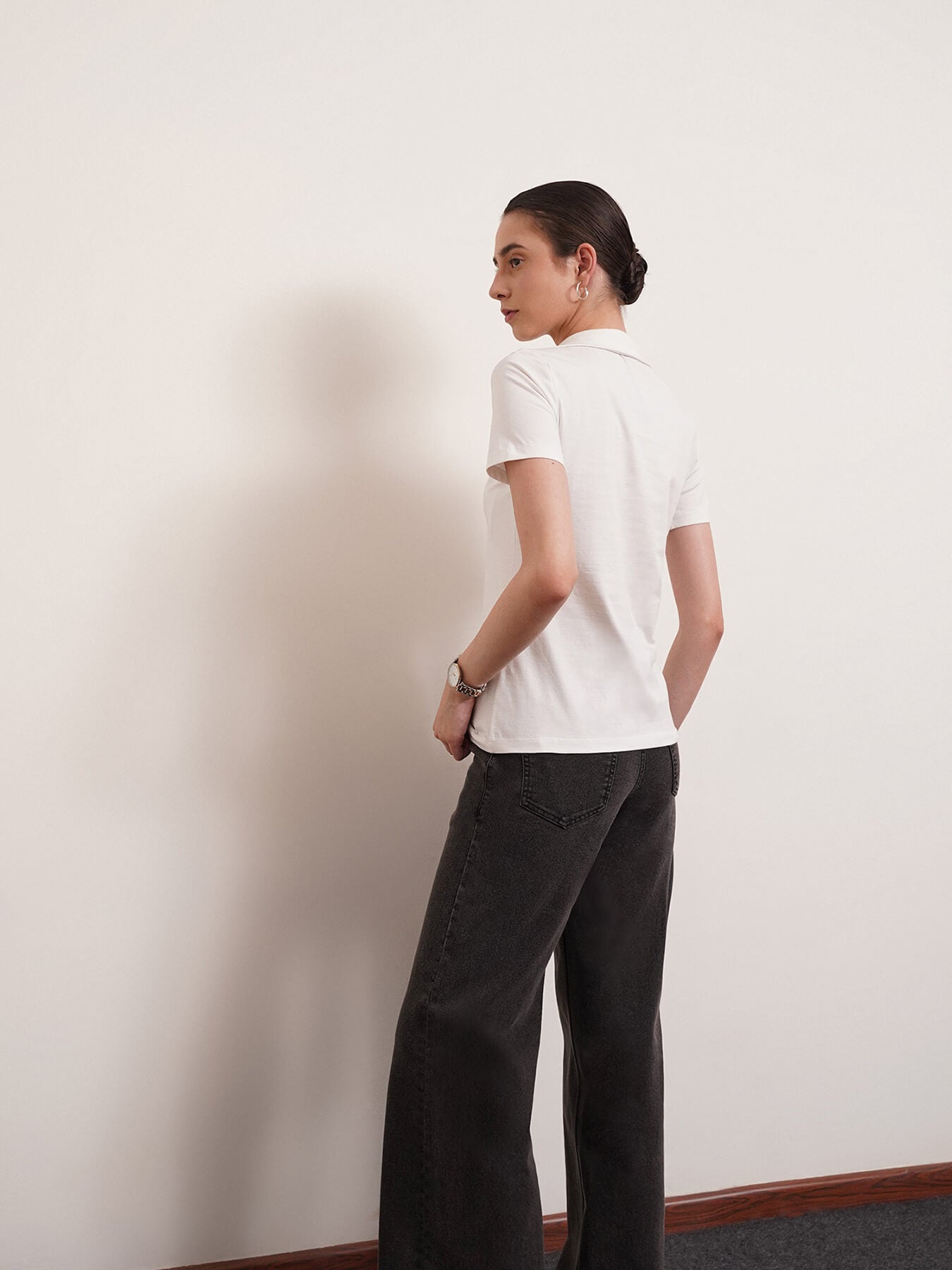 4 Way Stretch Collared LivIn T-shirt - White