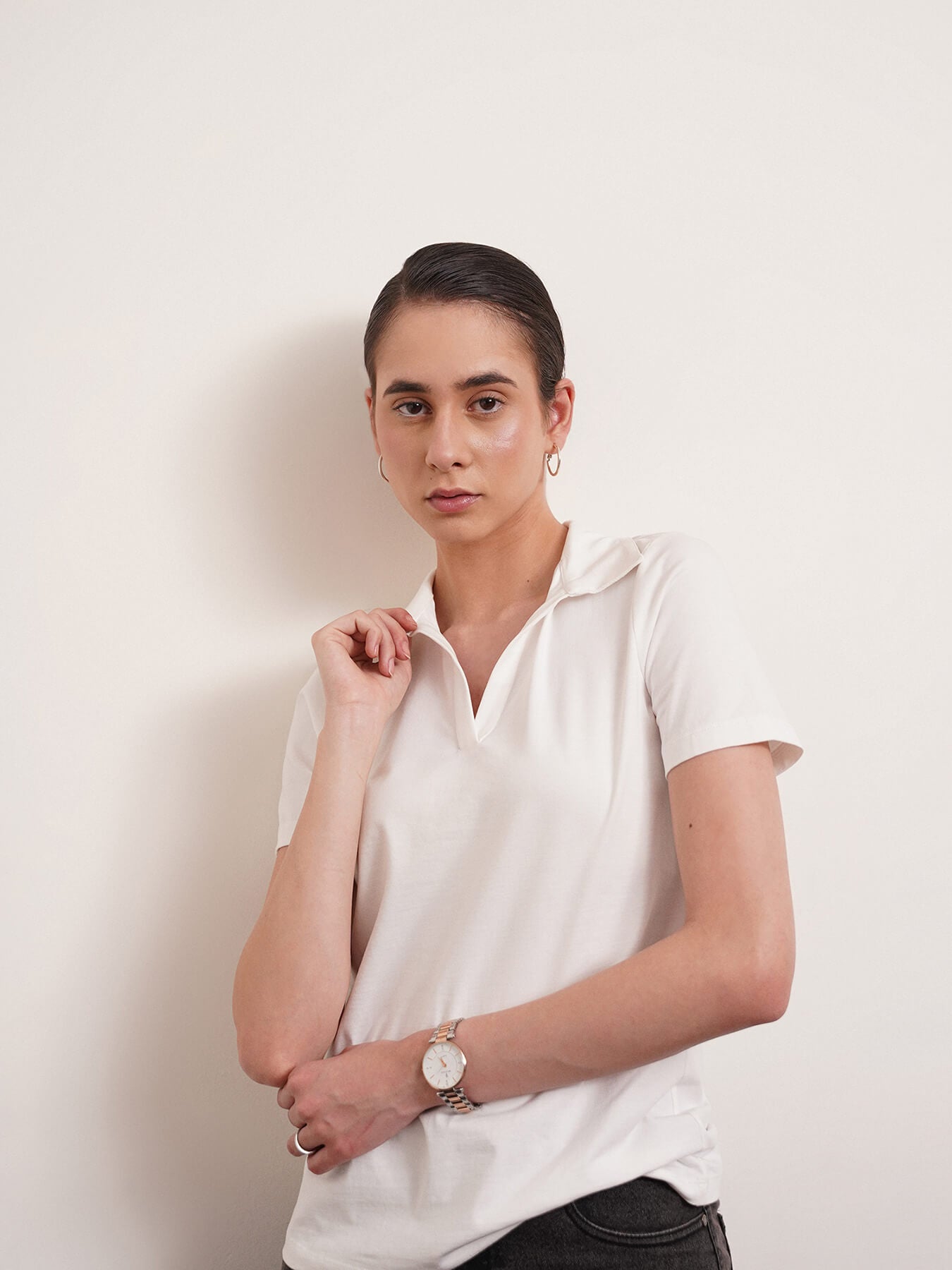 4 Way Stretch Collared LivIn T-shirt - White