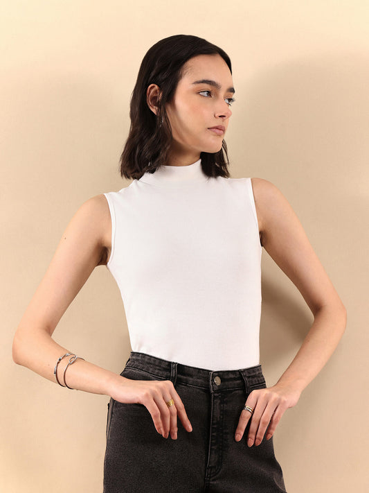 Cotton Sleeveless Rib Tee - White