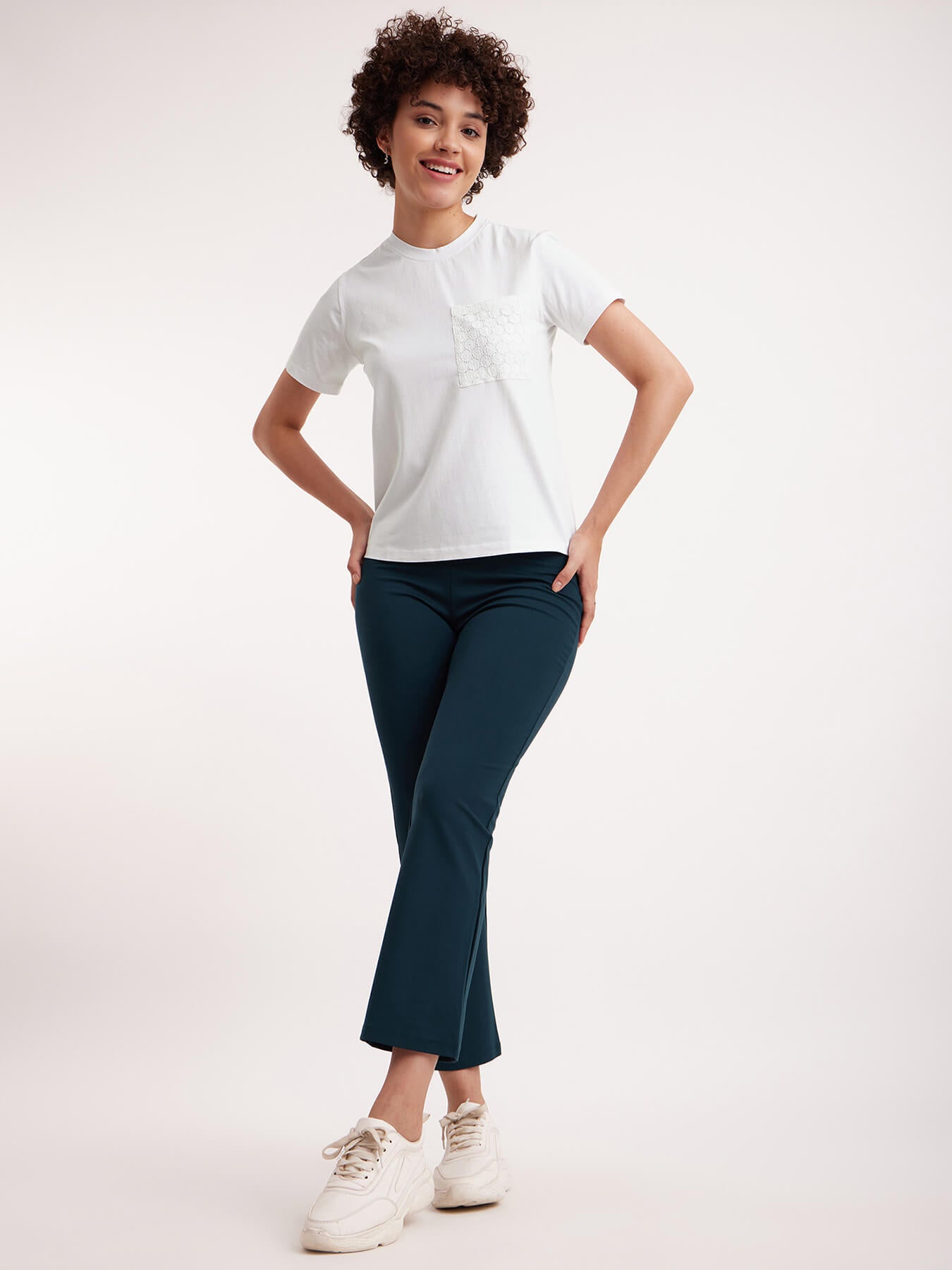 Single Jersey Schiffli Pocket Tee - White