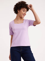 Cotton Square Neck LivIn Tee - Lilac