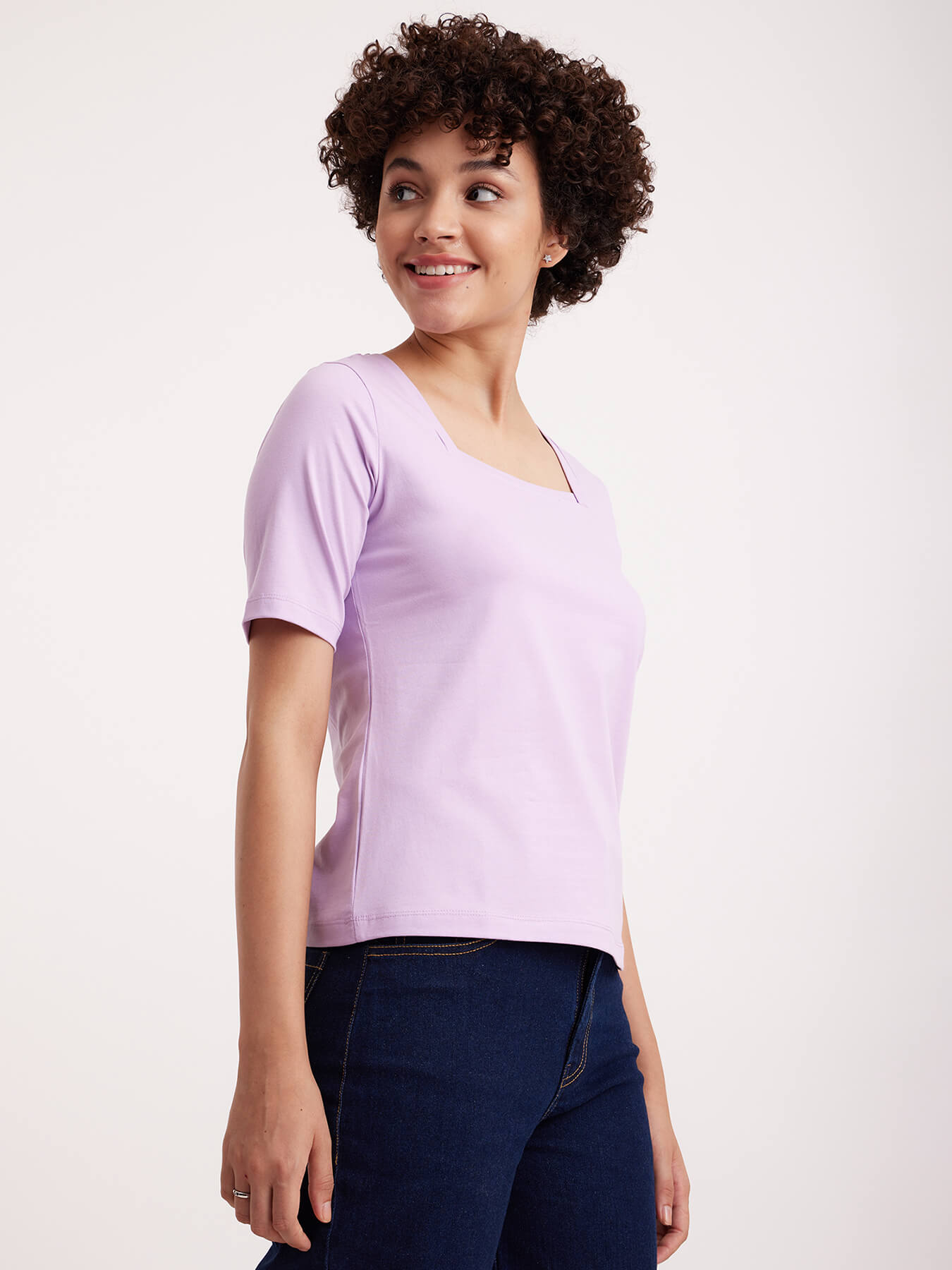 Cotton Square Neck LivIn Tee - Lilac