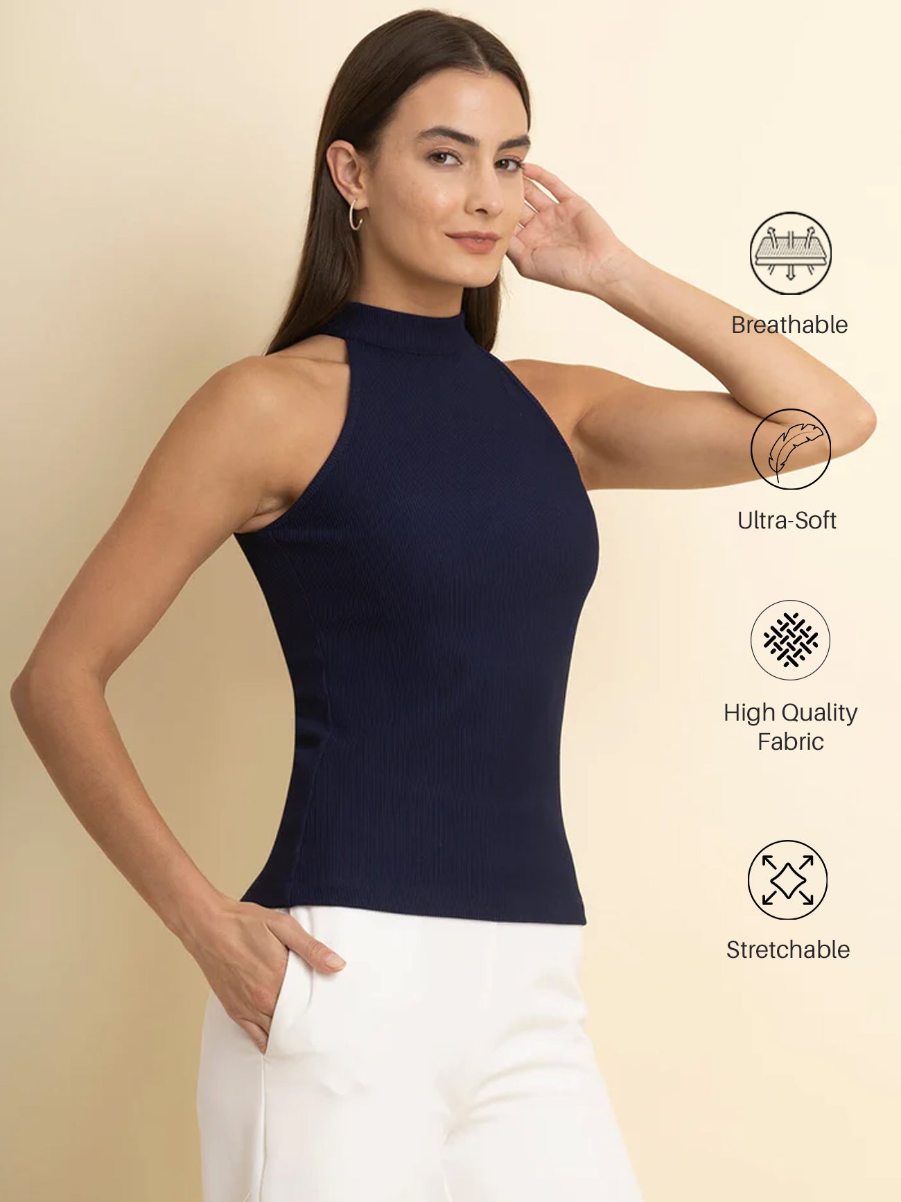 LivIn Halter Neck Tee - Navy Blue