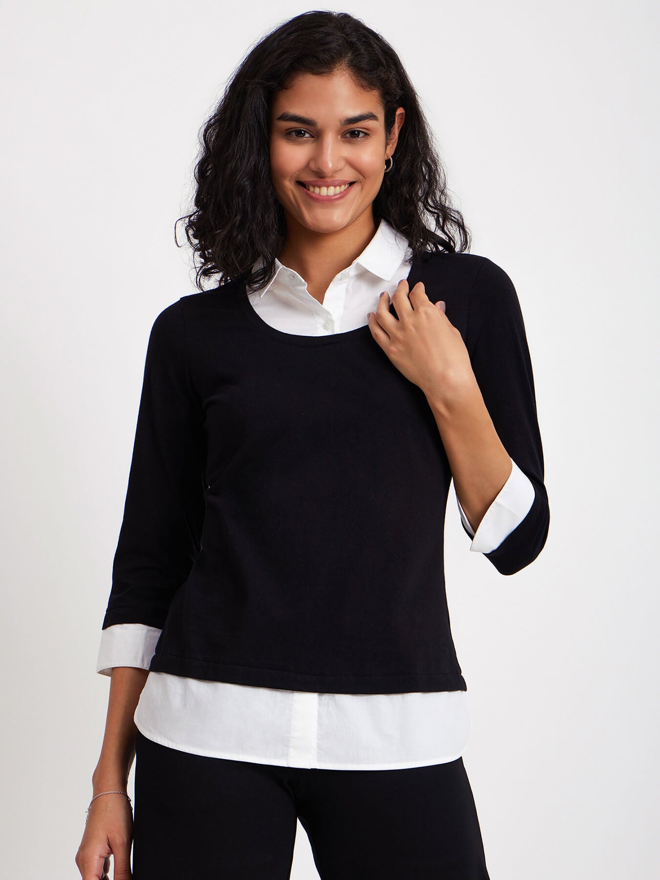 Cotton Colour Block Tee - Black And White