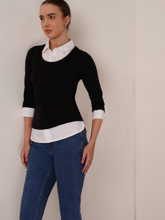 Cotton Colour Block Tee - Black And White