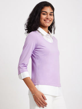 Cotton Colour Block Tee - Lilac And White