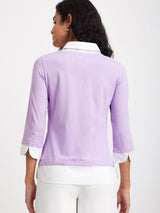 Cotton Colour Block Tee - Lilac And White