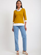 Cotton Colour Block Tee - Mustard And White