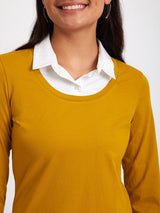 Cotton Colour Block Tee - Mustard And White