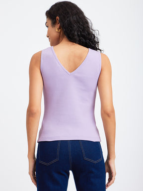 Stretchable V-Knitted Tee - Lilac