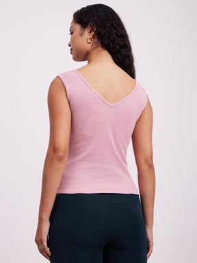 Stretchable V-Knitted Tee - Pink