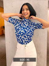 Floral Knitted T-Shirt - Blue And White