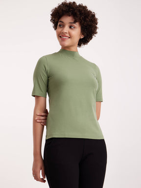 LivIn Cotton High Neck Tee - Sap Green