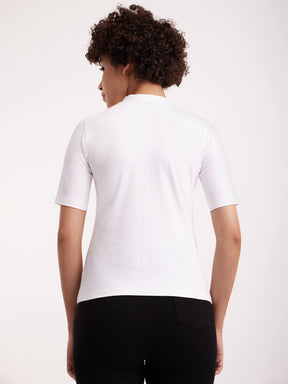 Cotton Half Sleeve Drop Shoulder Knitted Tee - White