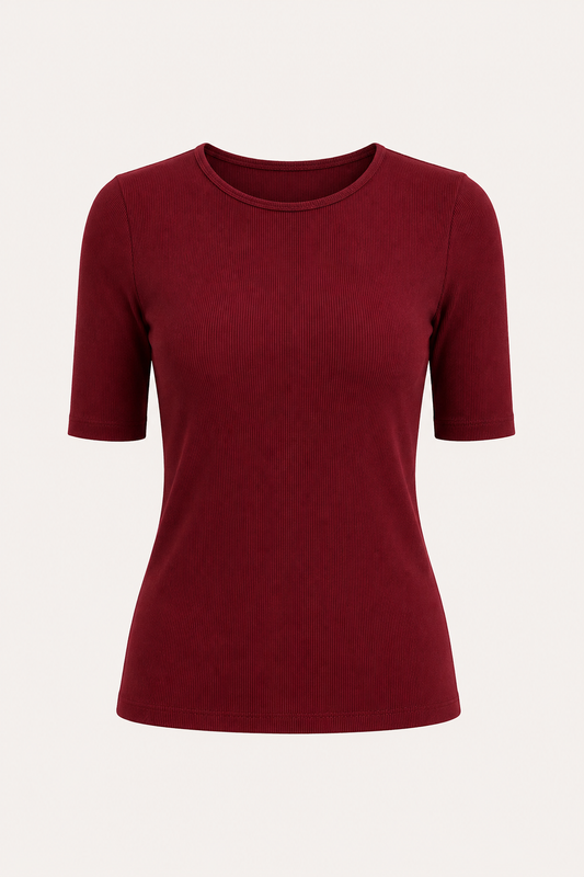 Stretchable Round Neck LivIn T Shirt - Maroon