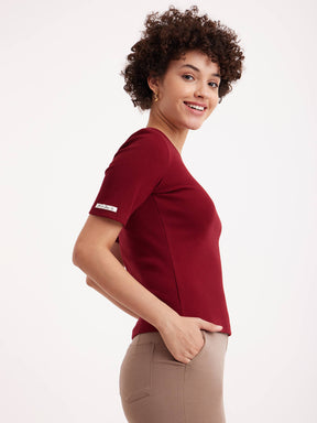 Stretchable Round Neck LivIn T Shirt - Maroon
