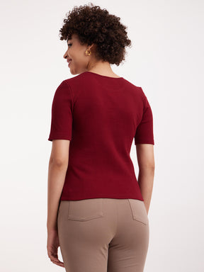 Stretchable Round Neck LivIn T Shirt - Maroon