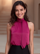 Satin Two Way Tie Up Top - Magenta Pink