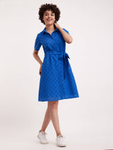 Cotton Schiffli Shirt Dress - Blue