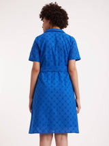 Cotton Schiffli Shirt Dress - Blue