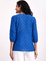 Cotton Schiffli Embroidered Top - Blue