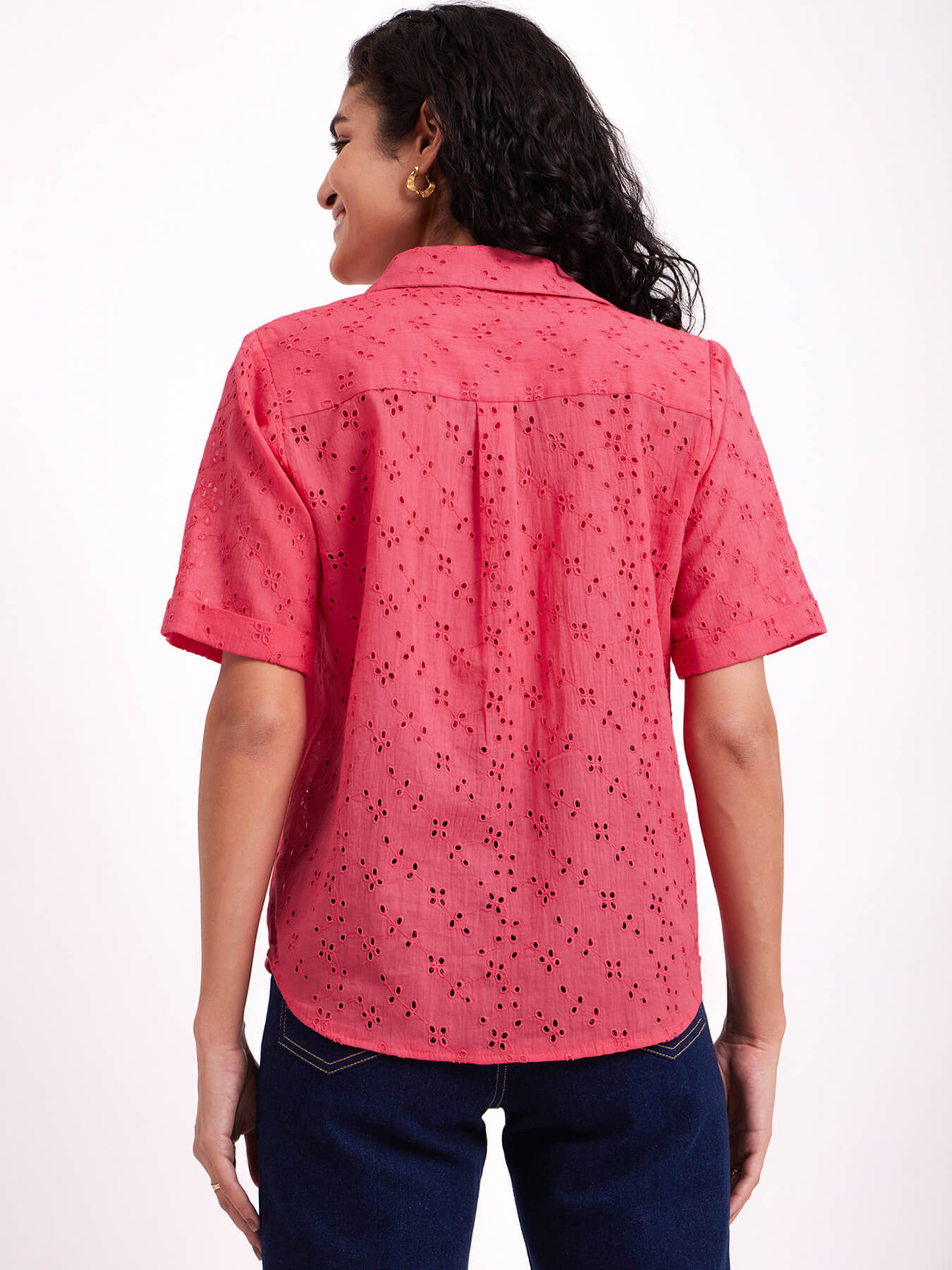 Cotton Schiffli Embroidered Shirt - Pink