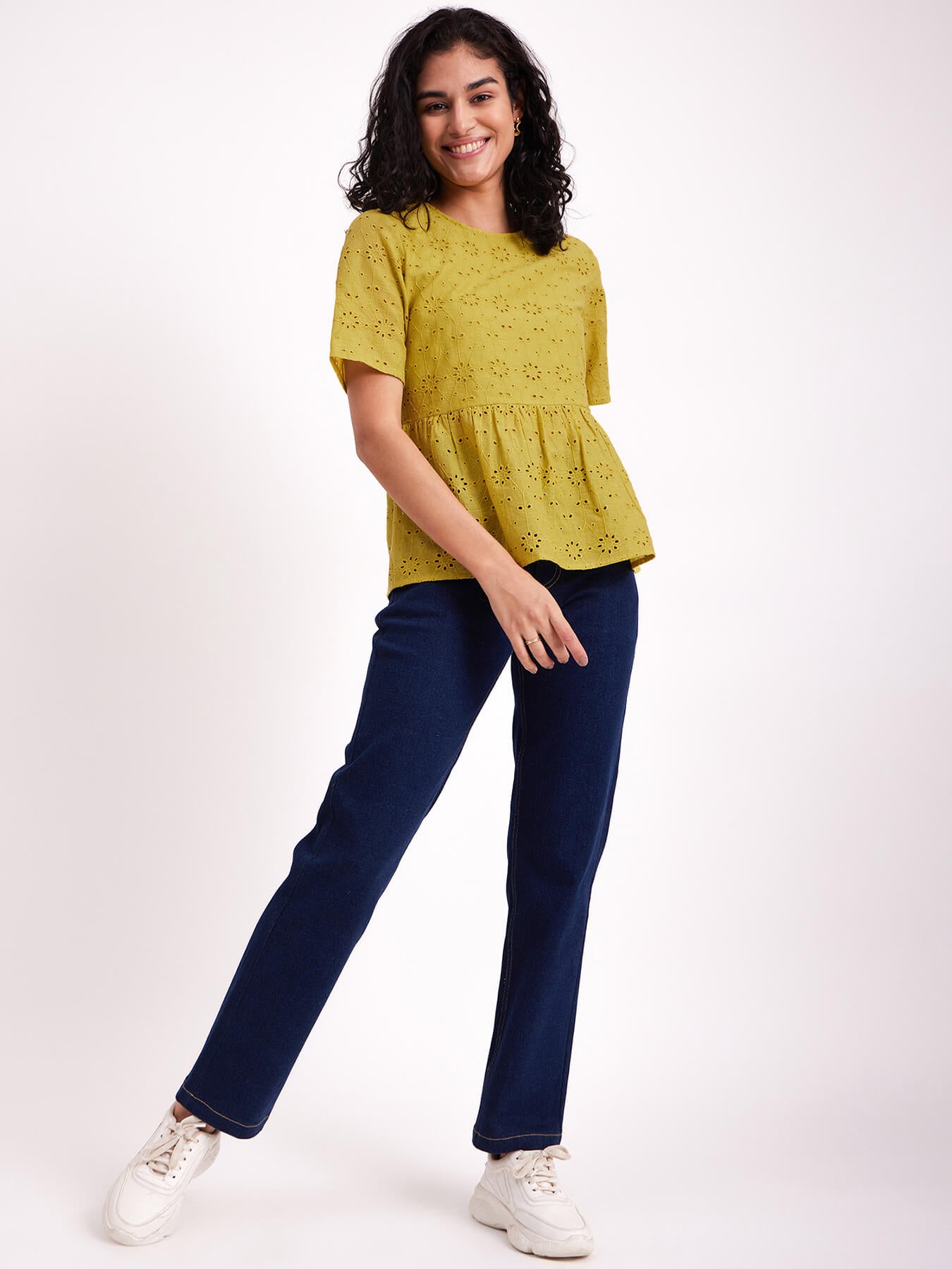 Cotton Schiffli A-Line Top - Lime