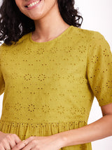 Cotton Schiffli A-Line Top - Lime