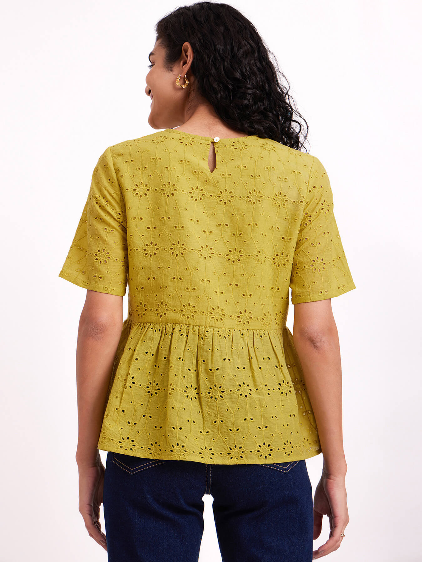 Cotton Schiffli A-Line Top - Lime