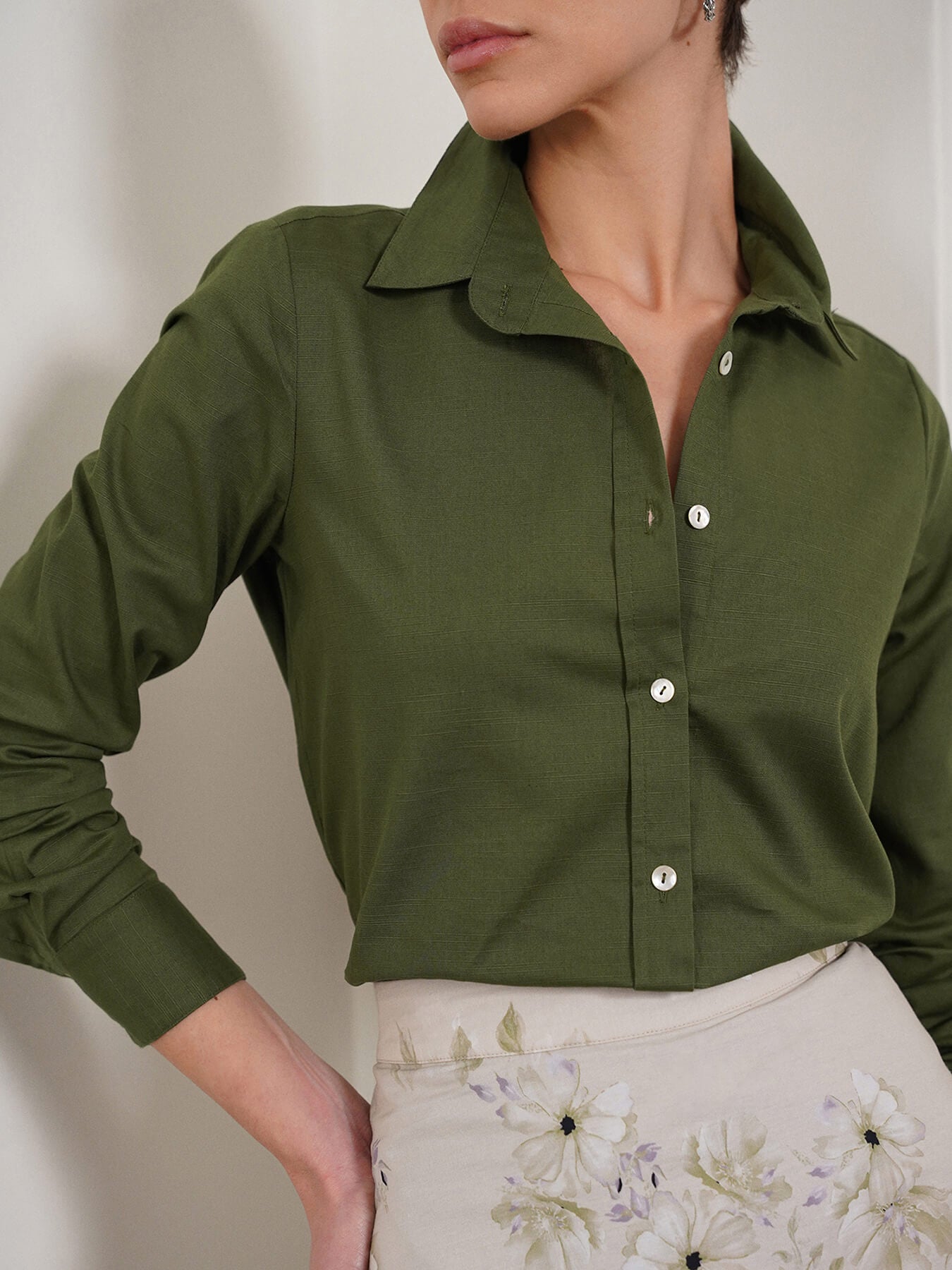 Pure Cotton Shirt - Olive