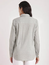 Cotton Linen Striped Shirt - Olive