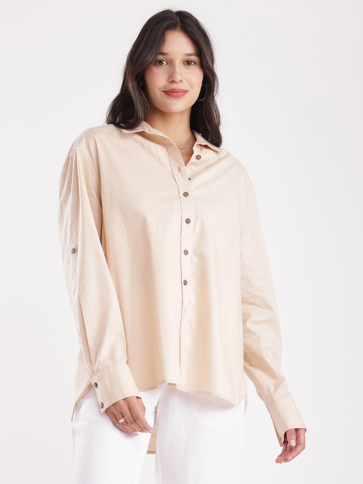 Linen Oversized Shirt - Beige