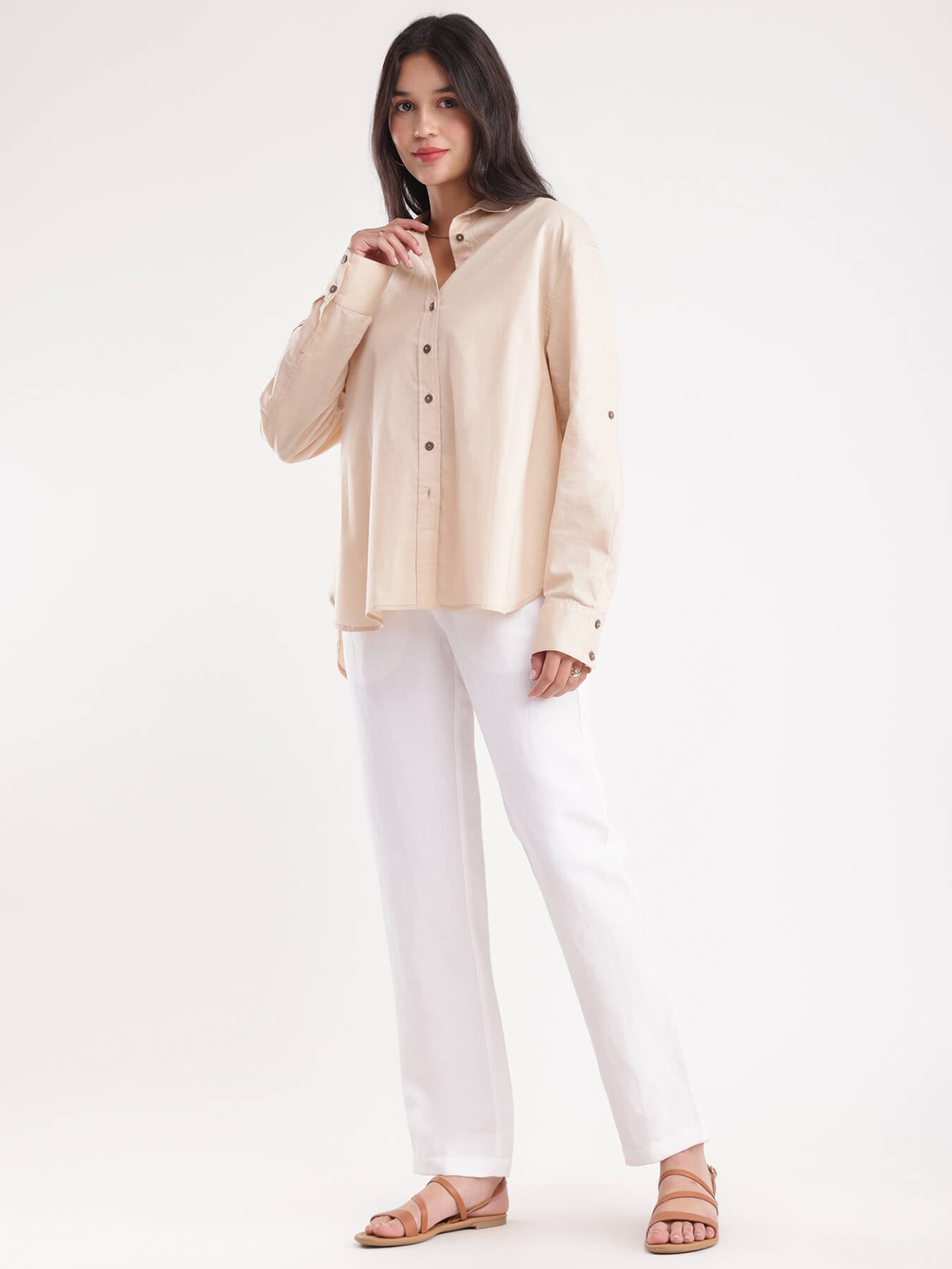 Linen Oversized Shirt - Beige