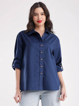 Linen Oversized Shirt - Navy Blue