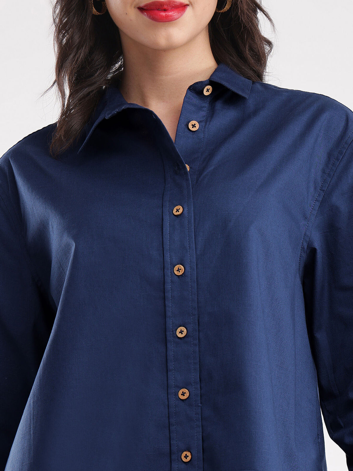 Linen Oversized Shirt - Navy Blue