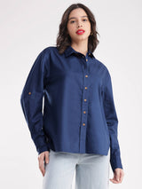 Linen Oversized Shirt - Navy Blue