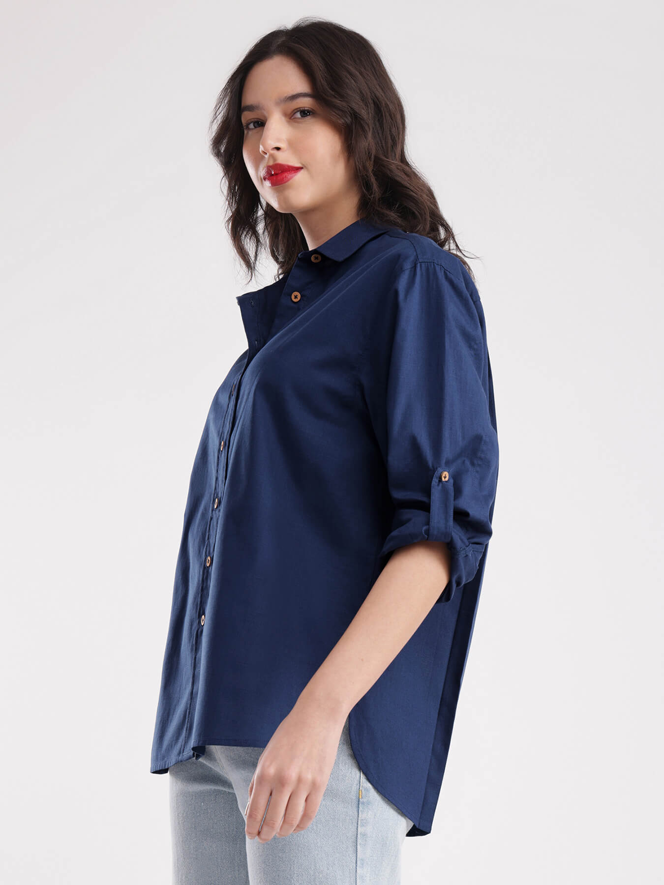 Linen Oversized Shirt - Navy Blue