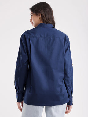 Linen Oversized Shirt - Navy Blue