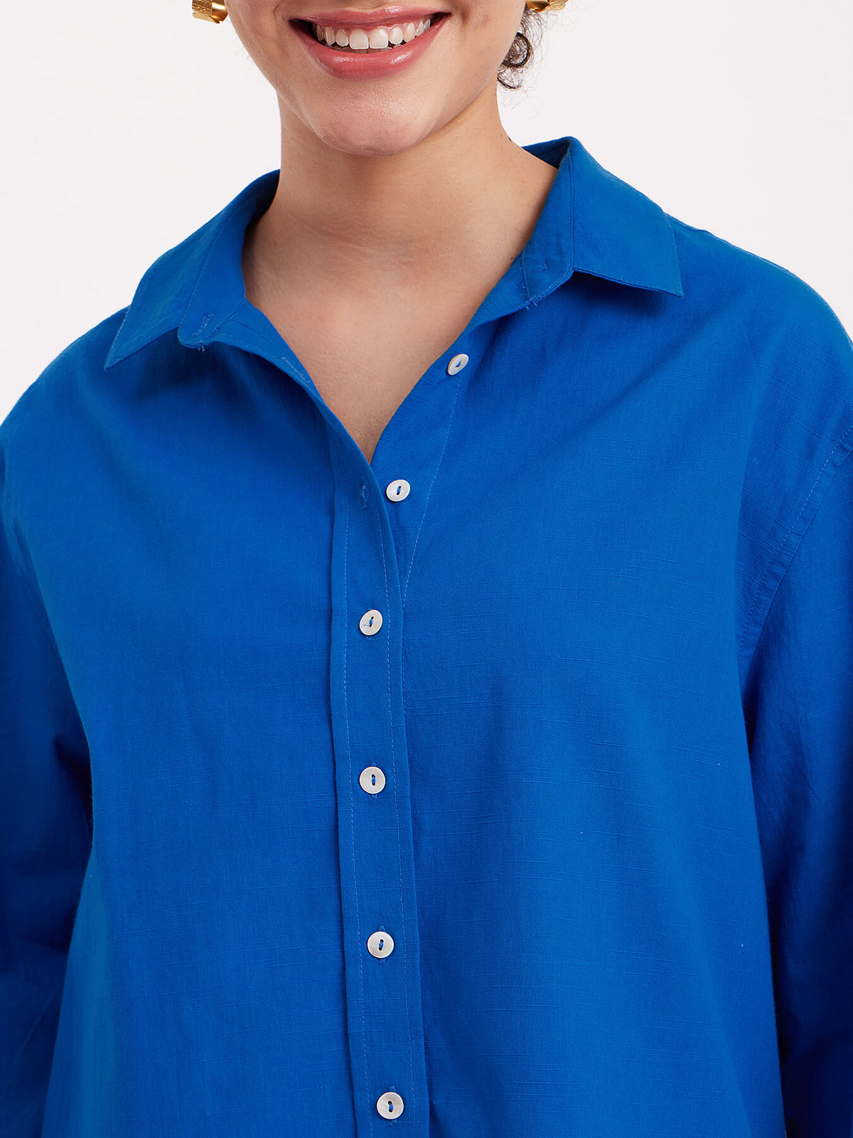 Linen Oversized Shirt - Royal Blue