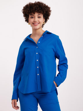 Linen Oversized Shirt - Royal Blue