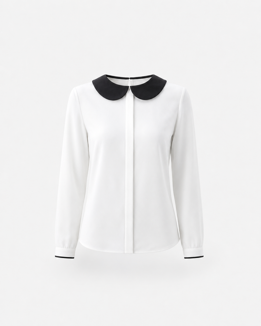 Colour Block Peter Pan Collared Shirt - Black And White