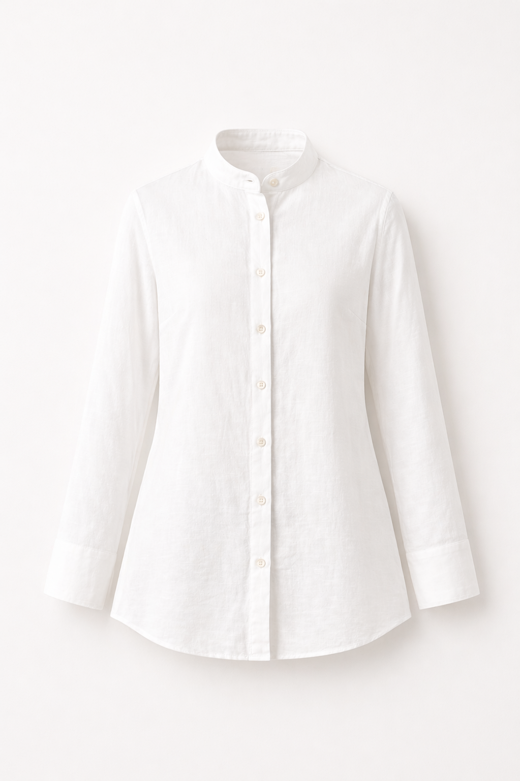 Cotton Mandarin Collar Shirt - White