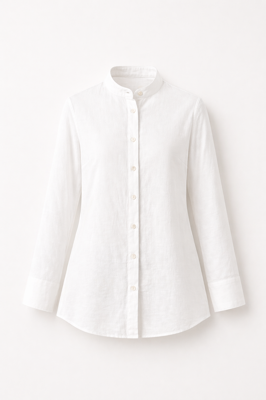 Cotton Mandarin Collar Shirt - White
