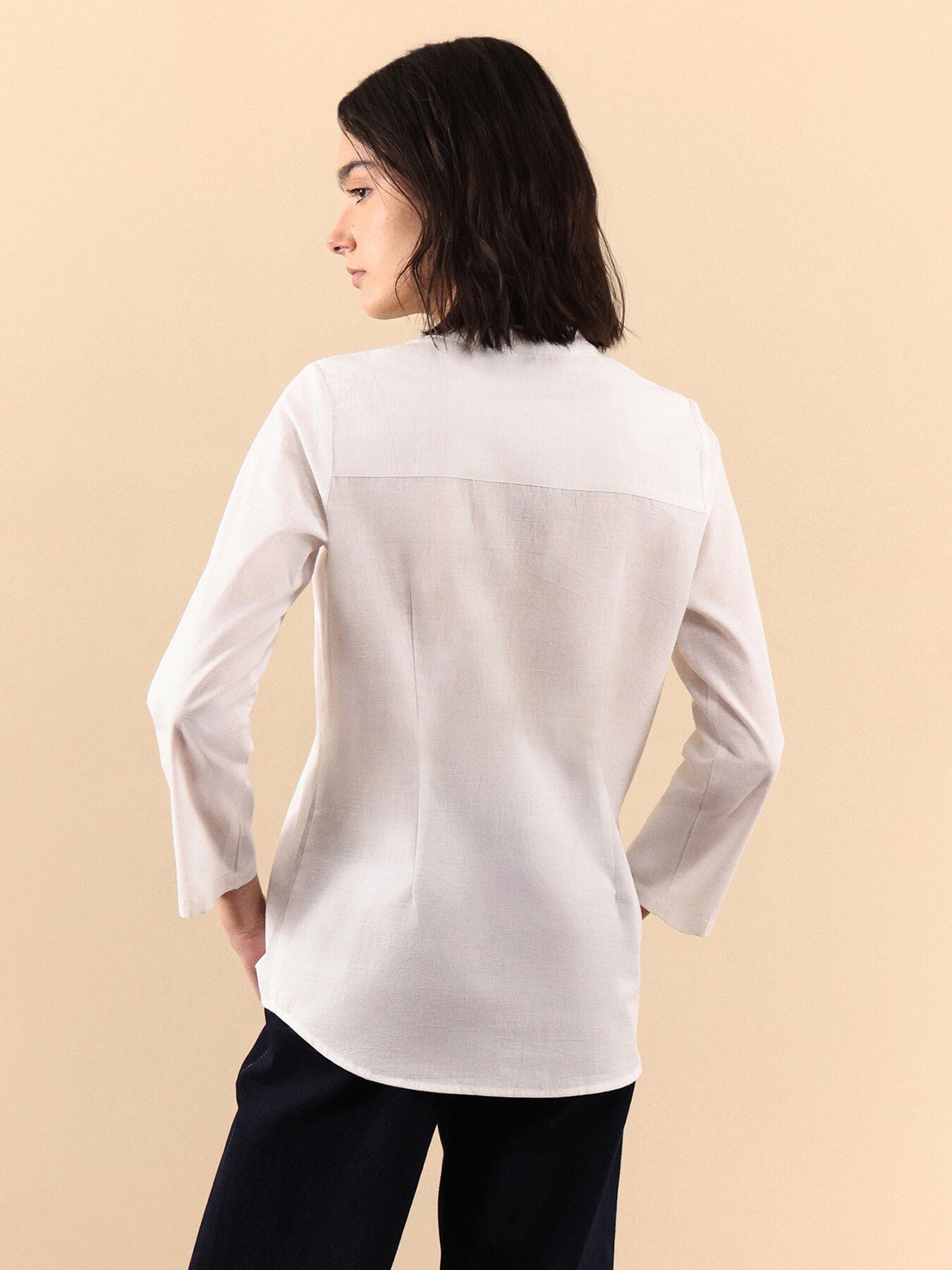 Cotton Mandarin Collar Shirt - White