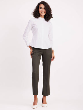 Cotton Mandarin Collar Shirt - White