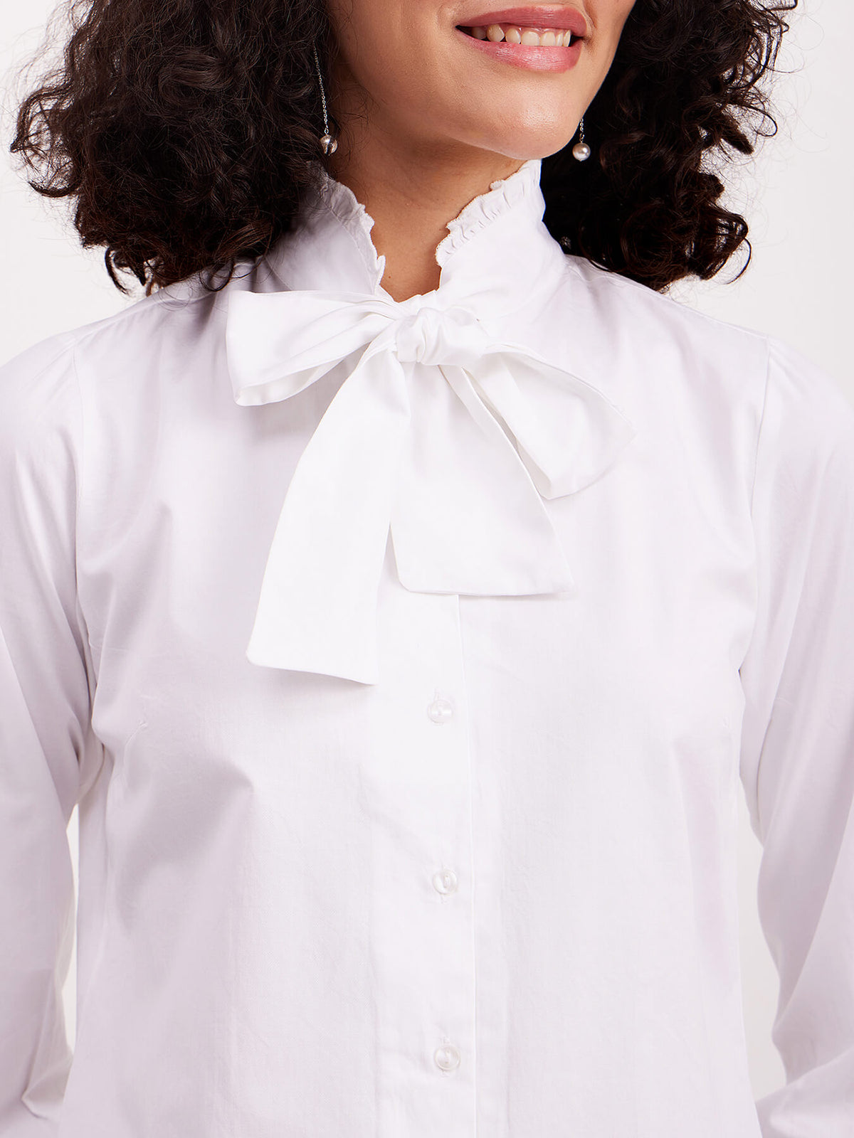 Cotton Ruffle Tie-Up Shirt - White