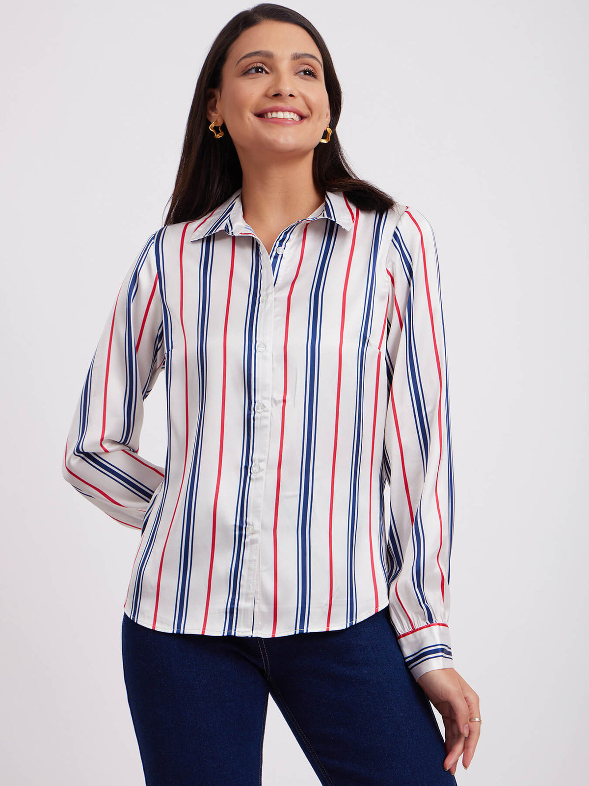Satin Stripes Print Shirt - Multicolour