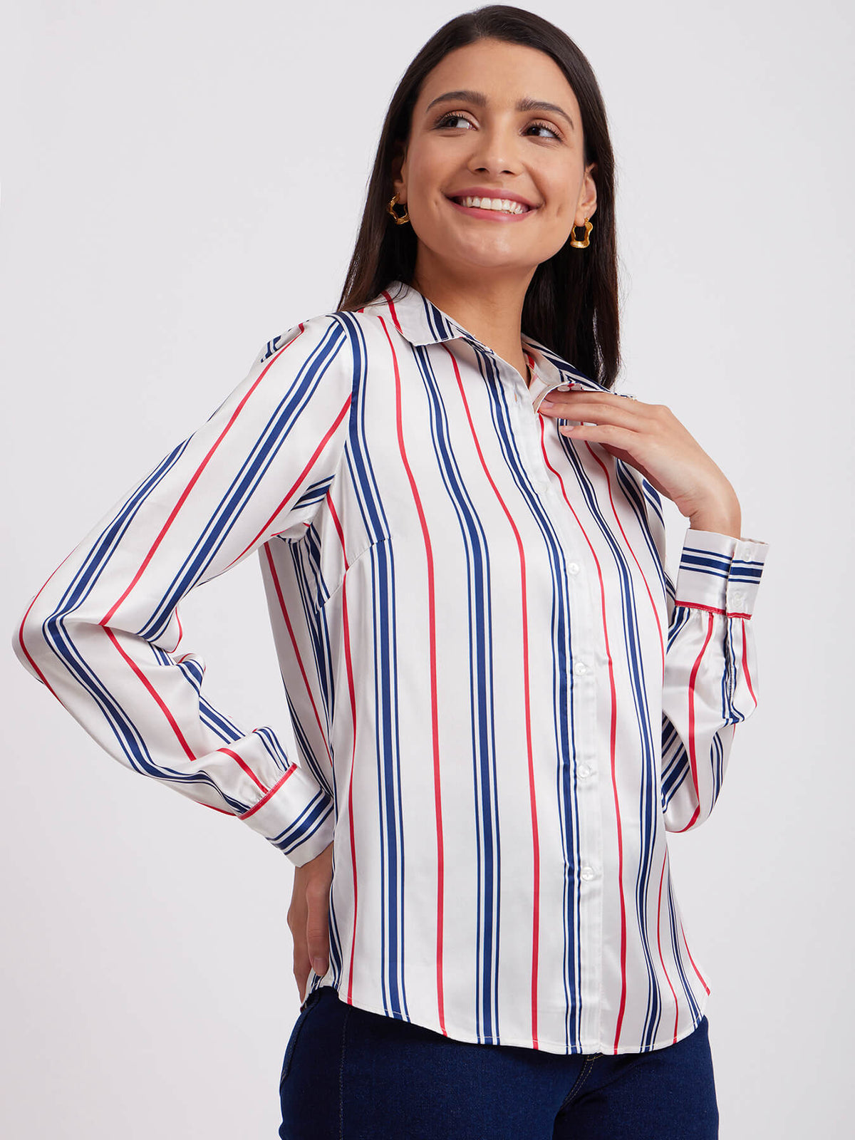 Satin Stripes Print Shirt - Multicolour