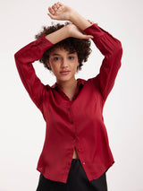 Satin Collared Shirt - Maroon