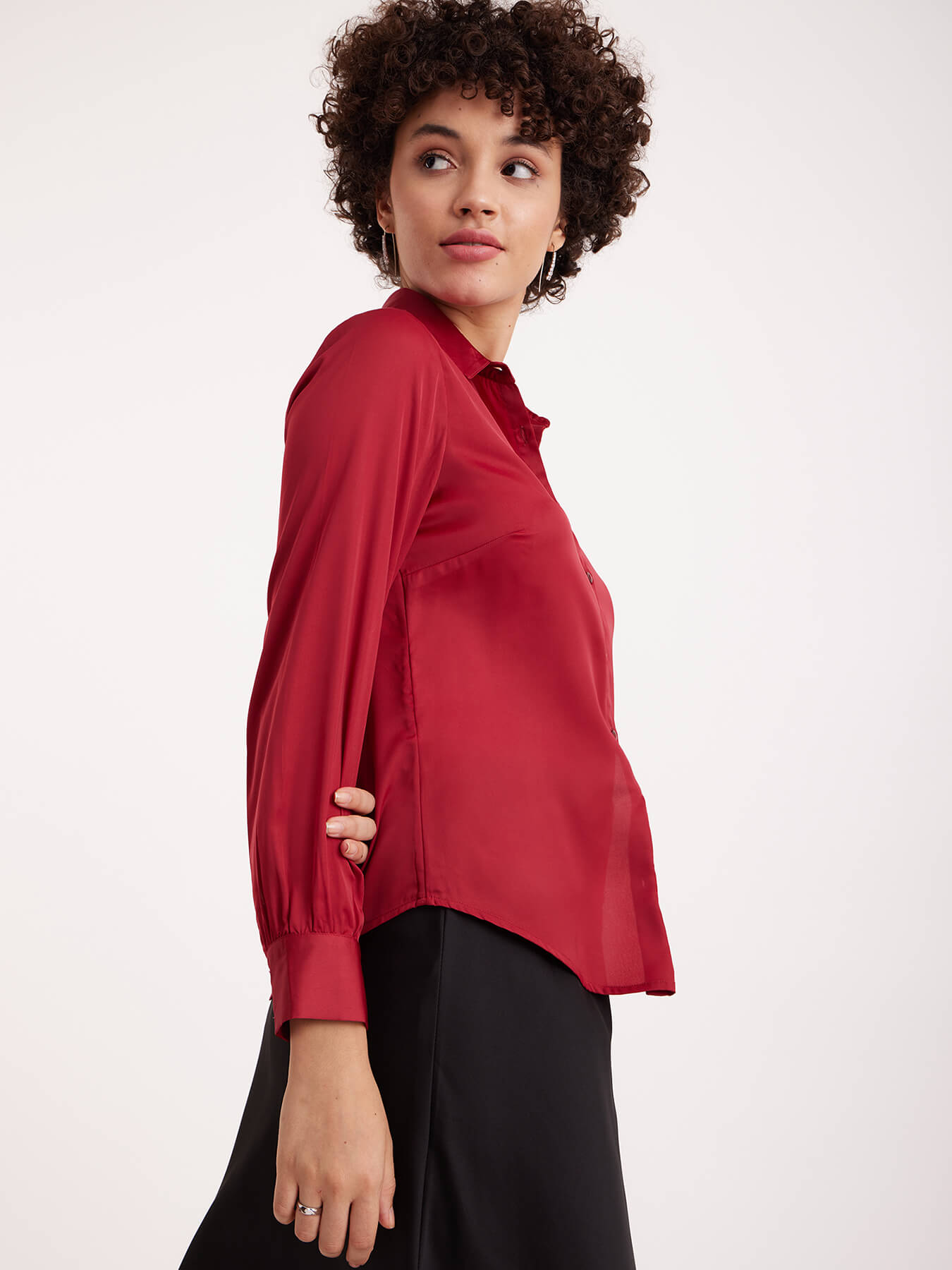 Satin Collared Shirt - Maroon